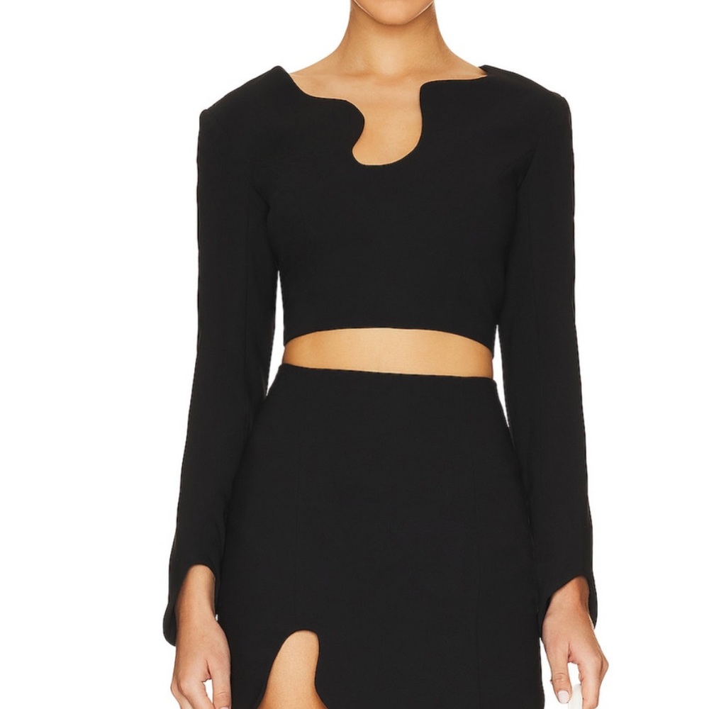 Black Long Sleeve Crop Top and Skirt Set